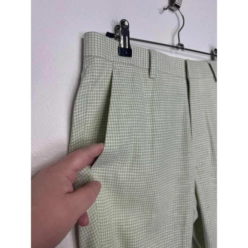 ASOS Design Sz 30 Super Skinny Suit Pant In Puppytooth Check Linen Green Stretch